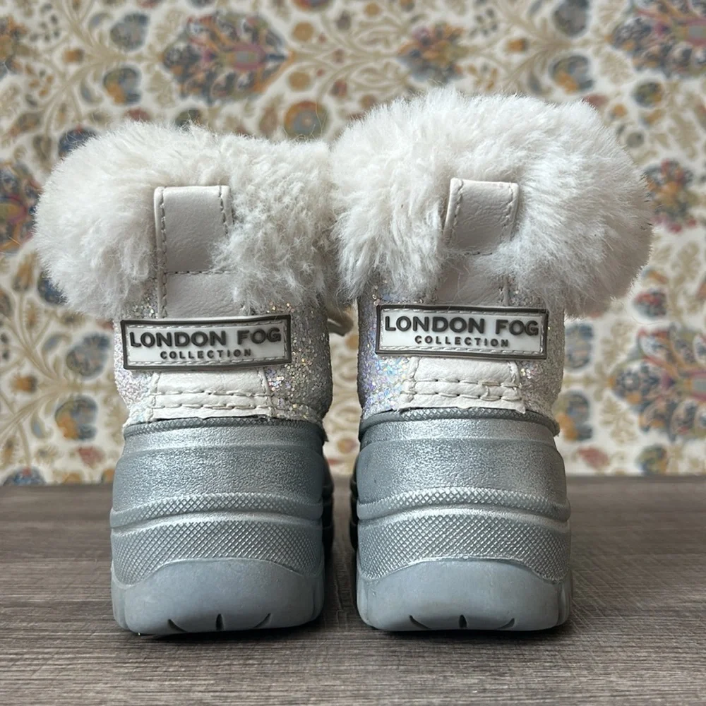 London Fog Girls Lil Tadley White Glitter Faux‎ Fur Winter Snow Boots Glam 7